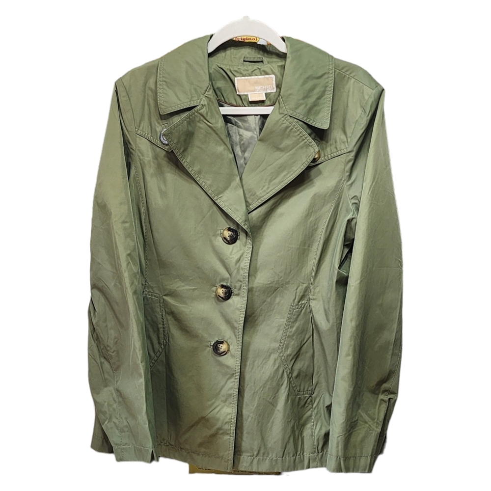 Michael Kors Green Outerwear Button Down Coat Jacket Womens Size Large